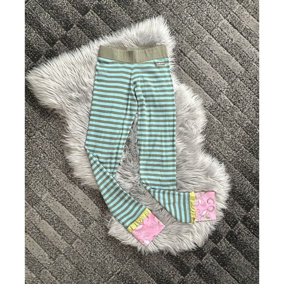 Matilda Jane Sz 14 Truest Compass Ribbed Leggings Pants Blue Stripe Pink Floral - Picture 1 of 4